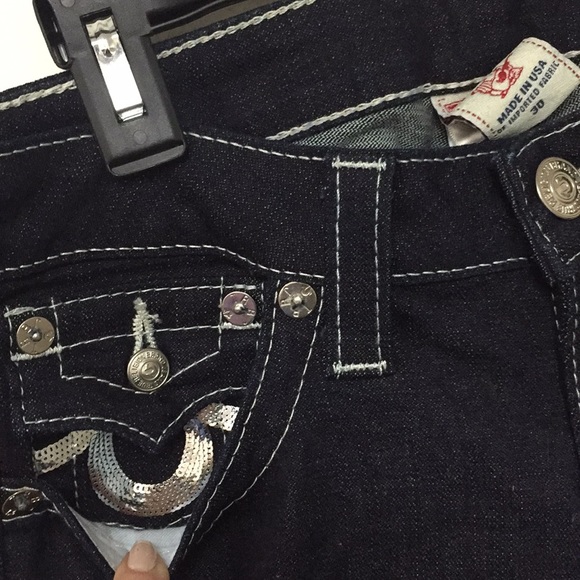 True Religion Vintage Original Sequin LogoEmbellished DarkBlueJeans - Picture 4 of 4